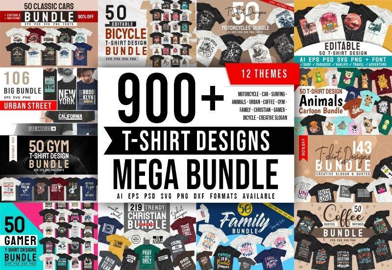 900+ Trendy T-shirt Designs Mega Bundle