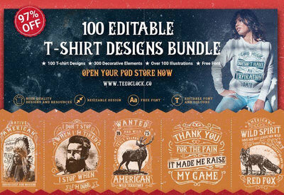 100 Editable T-Shirt Designs Bundle - Artixty