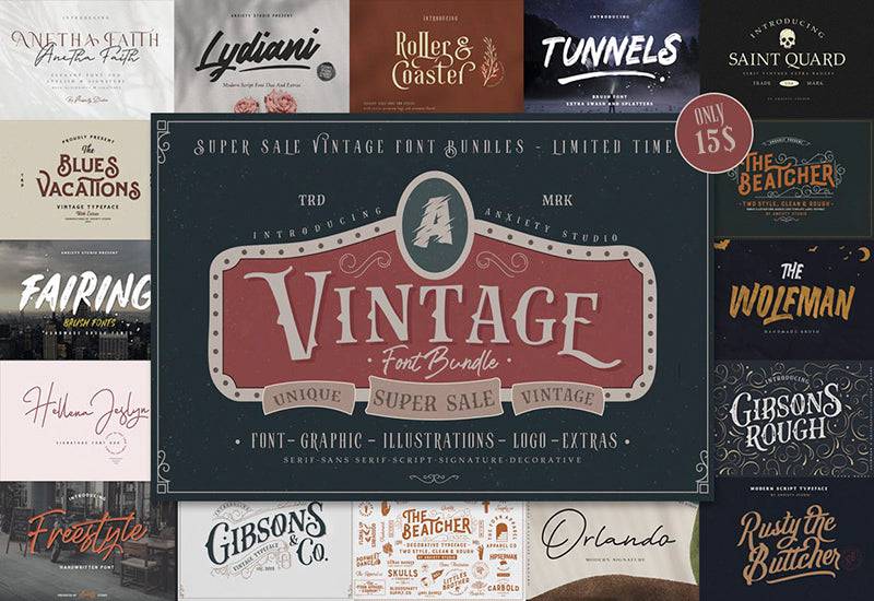 The Massive Vintage Font Bundle - 15 Fonts | Artixty