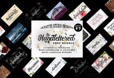 Hand-Lettered Font Bundle - 17 Romantic Script Fonts - Artixty