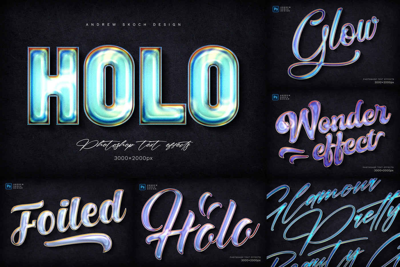 Holographic Text Logo Effects Bundle