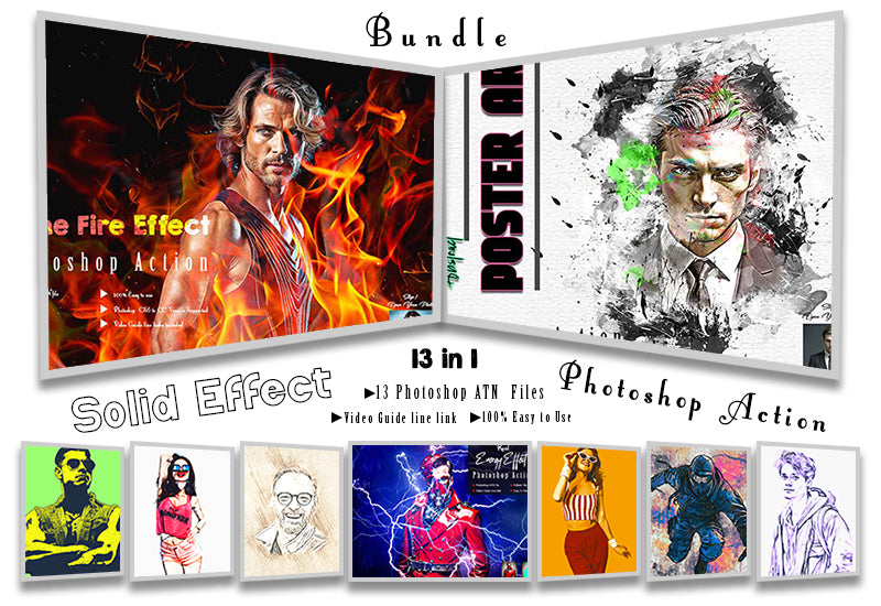 13 in 1 Solid Effect Photoshop Actions Bundle