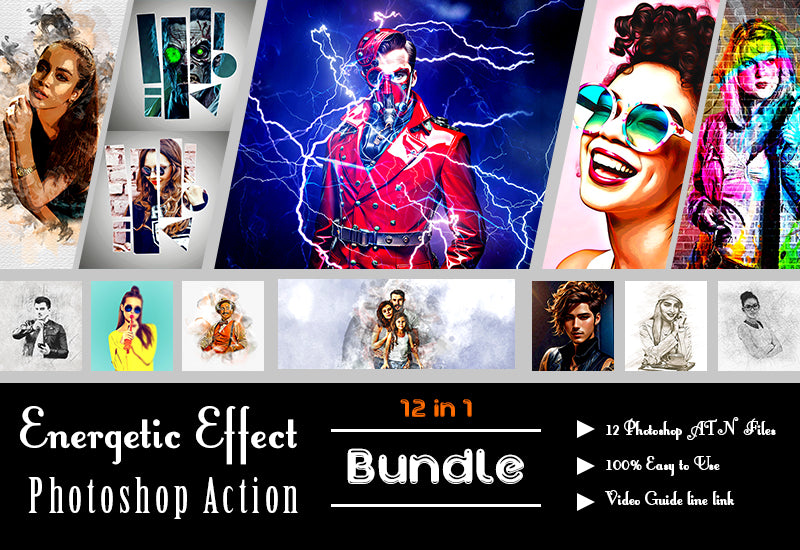 12-in-1 Energetic Effect Photoshop Action Bundle