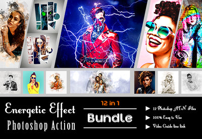 12-in-1 Energetic Effect Photoshop Action Bundle