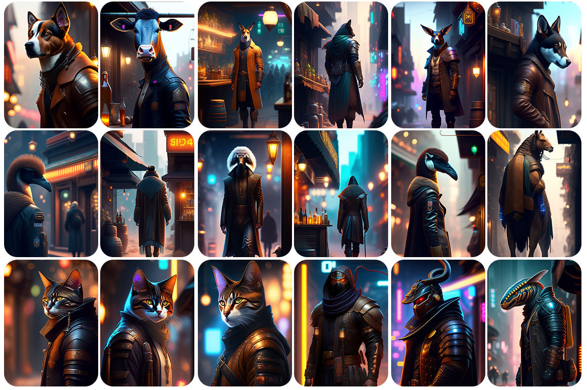 120+ Cyberpunk Animal Illustration Images Bundle - Artixty