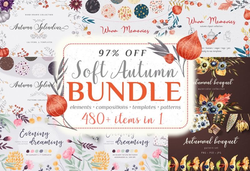 Soft Autumn Watercolor Design Bundle - Artixty